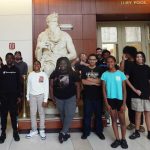 Field trip students in front of the Jury Pool room at the Worcester County Courthouse, Massachusetts.